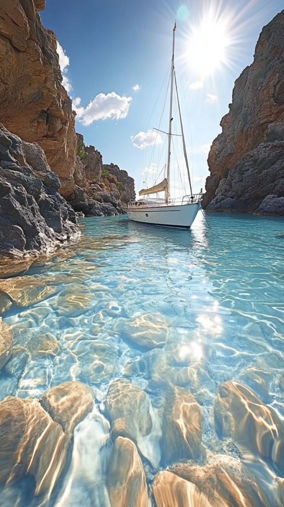 An aerial view of a yacht charter on the open ocean, highlighting the sense of freedom and adventure that comes with a yacht charter for beginners.